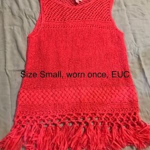 Hot pink sweater tassel top